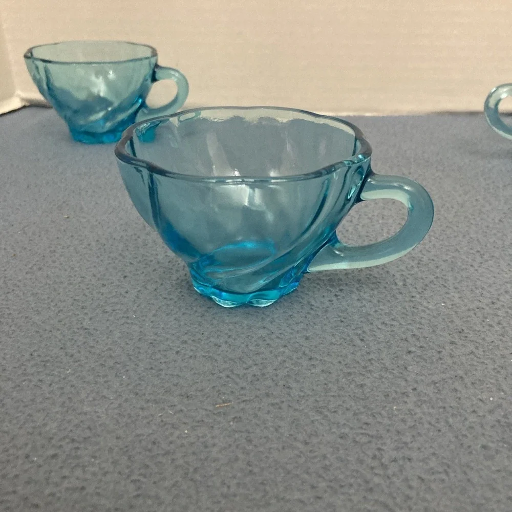 Hazel-Atlas‎ Capri Azure Blue Seashell Swirl Snack Cup - Set of 4